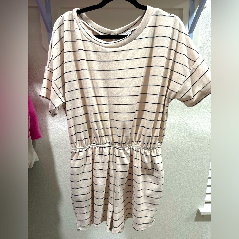 White Birch cream black striped romper size XL